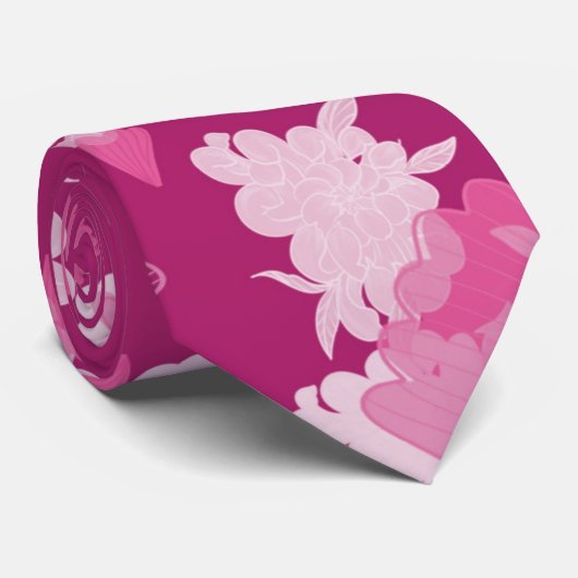 ピンク色の花 ネクタイ (ロール)