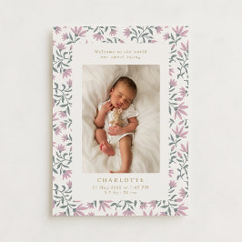 ピンク色の花 | ベビー出生届 招待状