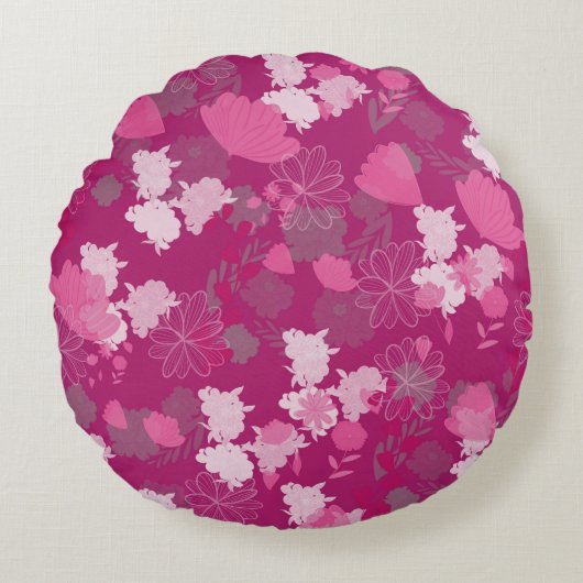ピンク色の花 ラウンドクッション (正面)