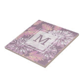 ピンク色の花、水色、レトロ タイル (側面)