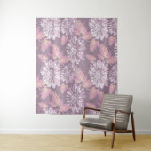 ピンク色の花、水色、レトロ タペストリー (インサイチュ)