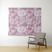 ピンク色の花、水色、レトロ タペストリー (インサイチュ(横))