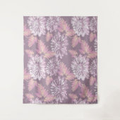 ピンク色の花、水色、レトロ タペストリー (正面)