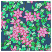 ピンク色の花、濃い青の背景 ファブリック (クローズアップ)