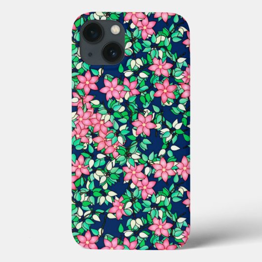 ピンク色の花、濃い青の背景 Case-Mate iPhoneケース (裏面)