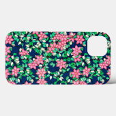 ピンク色の花、濃い青の背景 Case-Mate iPhoneケース (裏面 (横))