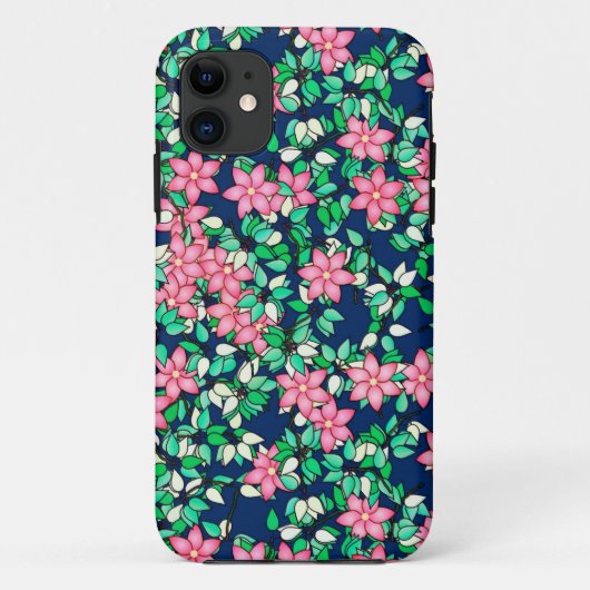ピンク色の花、濃い青の背景 Case-Mate iPhoneケース (裏面)