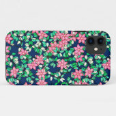 ピンク色の花、濃い青の背景 Case-Mate iPhoneケース (裏面(横))