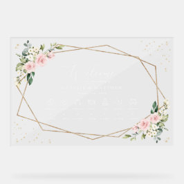 ピンク色の花、白い花、のタイムラ結婚イン アクリルサイン