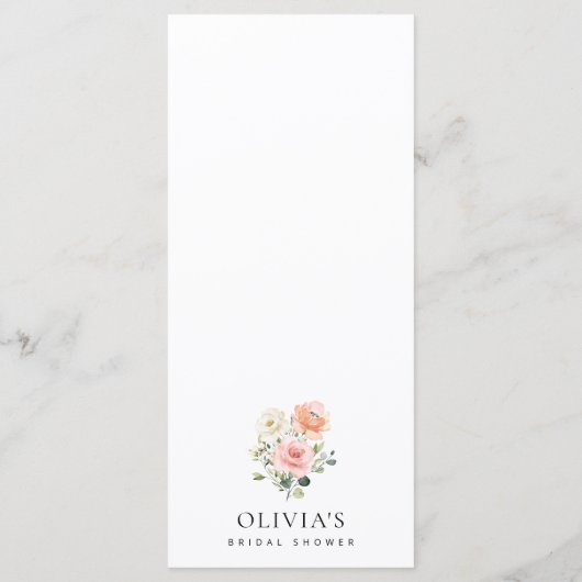 ピンク色の花、白い花、ブライダルシャワーメニュー メニュー (裏面)