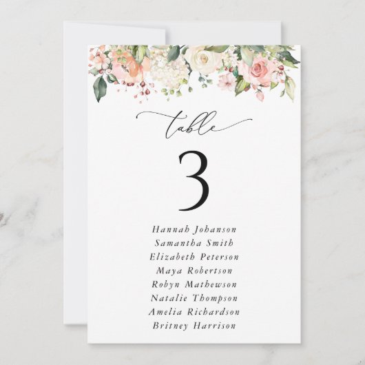 ピンク色の花、白い花、座席表カード (正面)