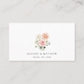 ピンク色の花、白い花、緑結婚、 プレイスカード (裏面)