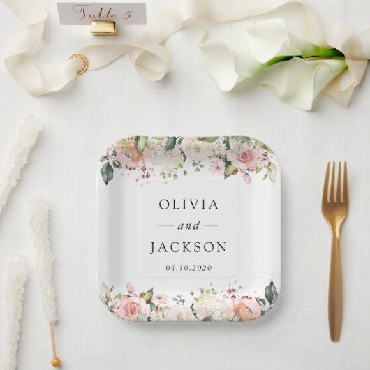 ピンク色の花、白い花、緑結婚、 ペーパープレート (ウェディング)