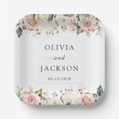 ピンク色の花、白い花、緑結婚、 ペーパープレート (正面)