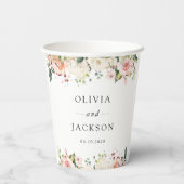 ピンク色の花、白い花、緑結婚、 紙コップ (裏面)