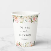 ピンク色の花、白い花、緑結婚、 紙コップ (正面)