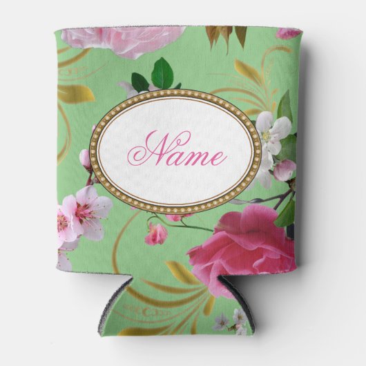 ピンク色の花 缶クーラー (正面)