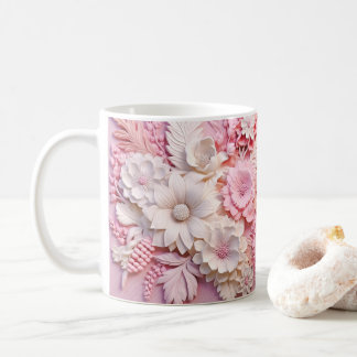 ピンク色の花(3D) コーヒーマグカップ