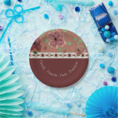 ピンク色の茶色と薄い緑モダン ペーパープレート (パーティー)