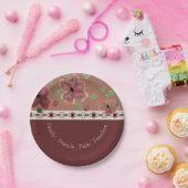 ピンク色の茶色と薄い緑モダン ペーパープレート (パーティー)