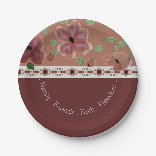 ピンク色の茶色と薄い緑モダン ペーパープレート (正面)