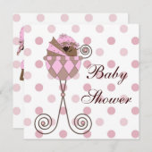 ピンク色の茶色のアフリカ系アメリカ人のベビーガールシャワー 招待状 (正面/裏面)