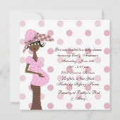 ピンク色の茶色のアフリカ系アメリカ人のベビーガールシャワー 招待状 (裏面)