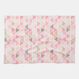 ピンク色の茶色の白い三角形のパターンの色合い キッチンタオル