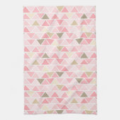 ピンク色の茶色の白い三角形のパターンの色合い キッチンタオル (縦)