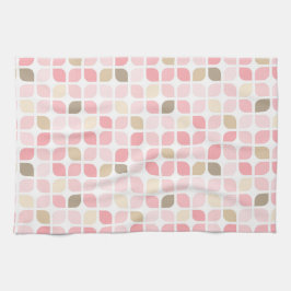 ピンク色の茶色の白い葉柄の色合い キッチンタオル