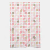 ピンク色の茶色の白い葉柄の色合い キッチンタオル (縦)