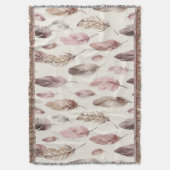 ピンク色の茶色の羽 スローブランケット (正面縦)