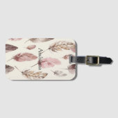 ピンク色の茶色の羽 ラゲッジタグ (正面横)