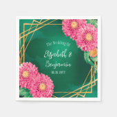 ピンク色の菊と金ゴールド幾何結婚の スタンダードカクテルナプキン (正面)