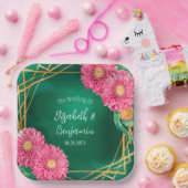 ピンク色の菊と金ゴールド幾何結婚の ペーパープレート (パーティー)