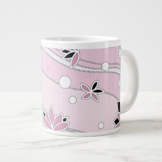 ピンク色の蓮の花が咲くピンクストライプの花 ジャンボコーヒーマグカップ
