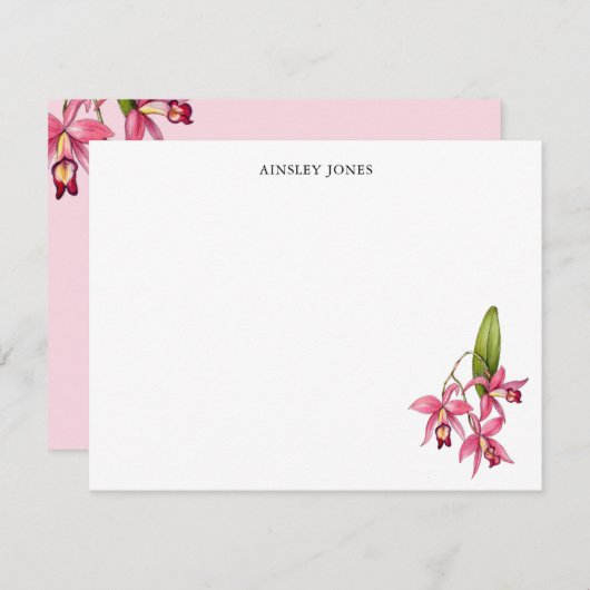 ピンク色の蘭の文房具パーソナライズされた具 ノートカード (正面/裏面)