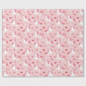 ピンク色の虹とハートの可愛いユニコーン ラッピングペーパー (フラット)