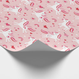 ピンク色の虹とハートの可愛いユニコーン ラッピングペーパー