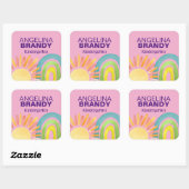 ピンク色の虹と太陽の子供の最初の日ラベル スクエアシール (シート)