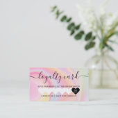 ピンク色の虹のユニコーン大理石のシックなハートメイクアップ ロイヤリティカード (スタンド正面)