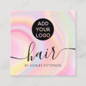 ピンク色の虹のユニコーン大理石ガーリーのヘアロゴ スクエア名刺 (正面)