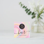 ピンク色の虹のユニコーン大理石ガーリーのヘアロゴ スクエア名刺 (スタンド正面)