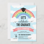 ピンク色の虹の雲が祝卒業しよう 招待状 (正面)