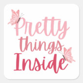 ピンク色の蝶かわいらしの物の内側 スクエアシール (正面)