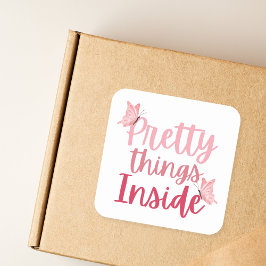 ピンク色の蝶かわいらしの物の内側 スクエアシール