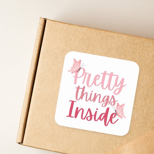 ピンク色の蝶かわいらしの物の内側 スクエアシール