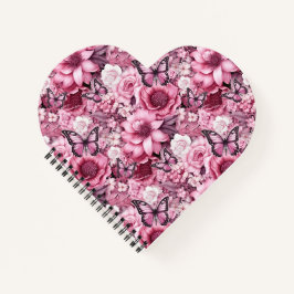 ピンク色の蝶と花 ノートブック