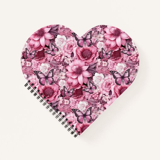 ピンク色の蝶と花 ノートブック (正面)