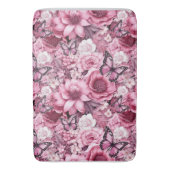 ピンク色の蝶と花 バスマット (正面縦)